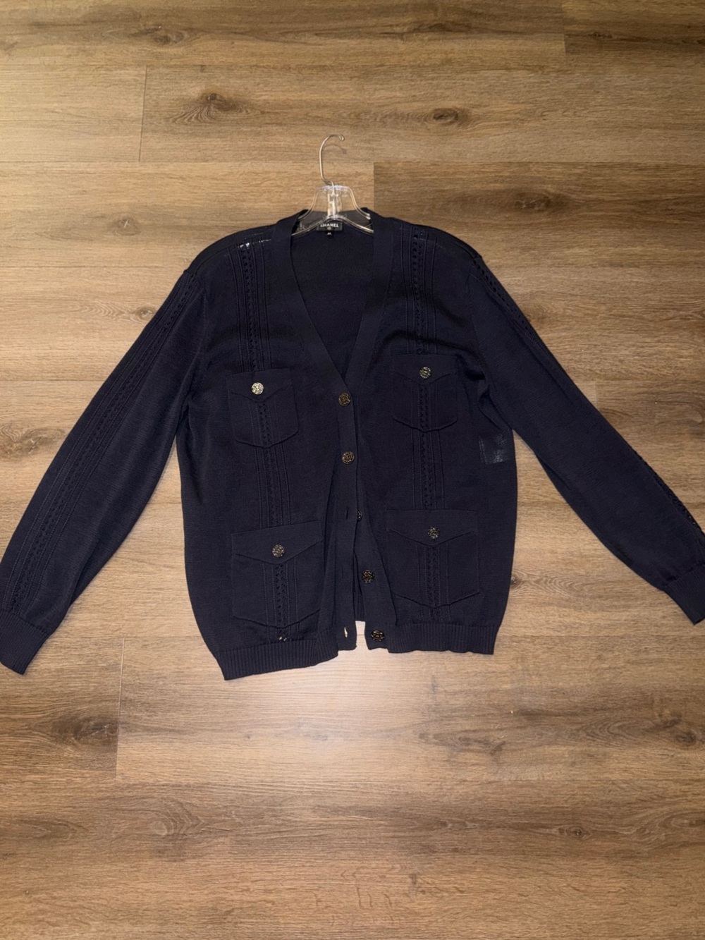 CHANEL Navy Button-Up Men's Cardigan Sweater